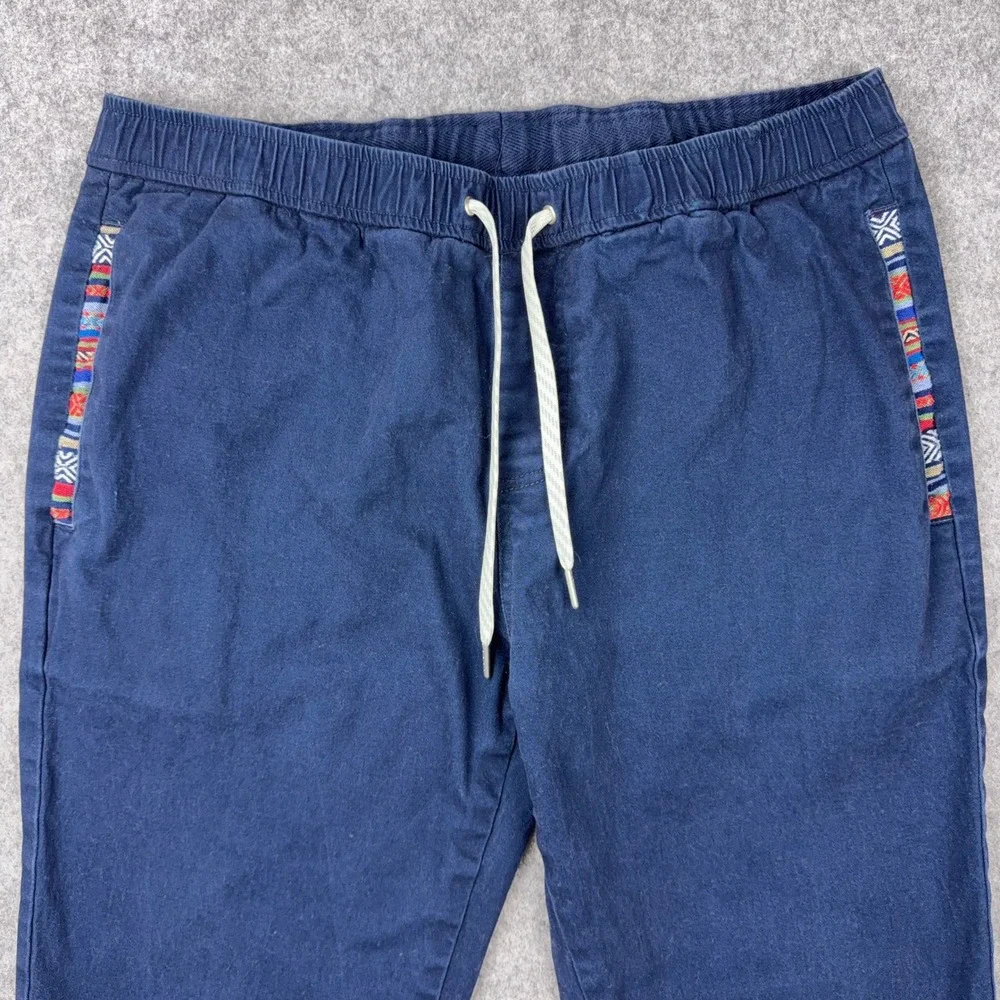 Wowie Jogger Pants Mens Large Navy Blue Tribal Aztec Trim Elastic Waist Boho